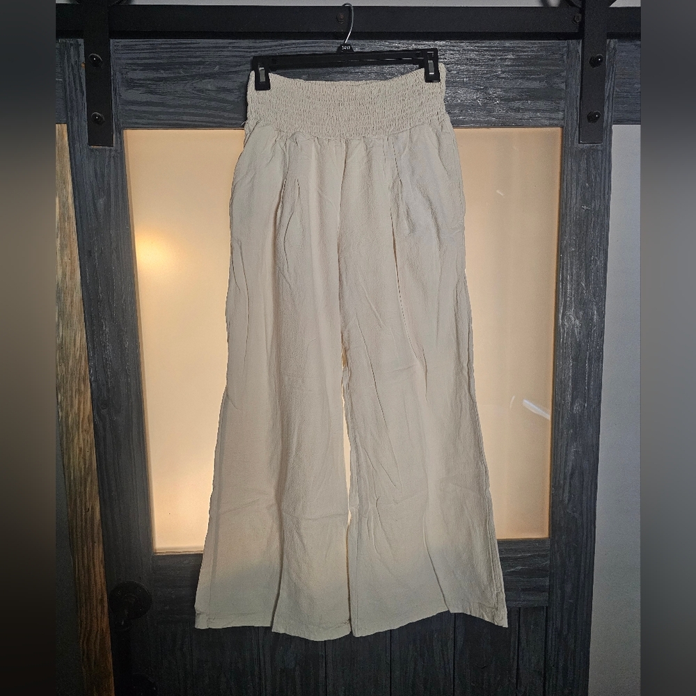 Linen Palazzo Pants in Apricot color, High Waist, Wide Leg, Boho Summer ☀️